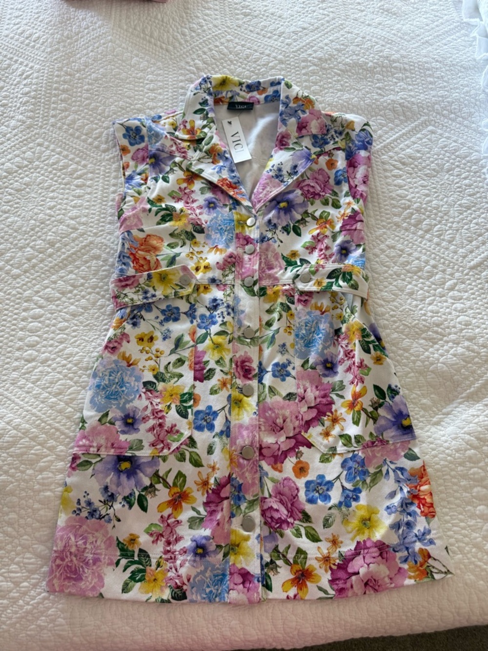 VICI Multicolor Floral Collared Button-Front Dress